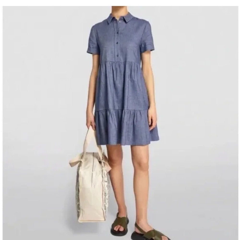 Claudie Pierlot short dress denim mini tiered shirtdress size 36/small